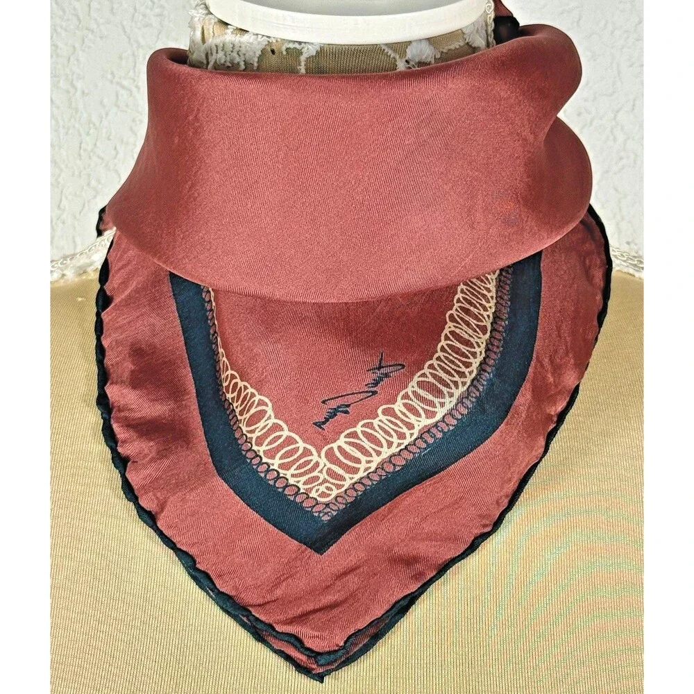 Vintage Tino Cosma 100% Silk Scarf 18” Square  dusty Rose Navy Chain Print